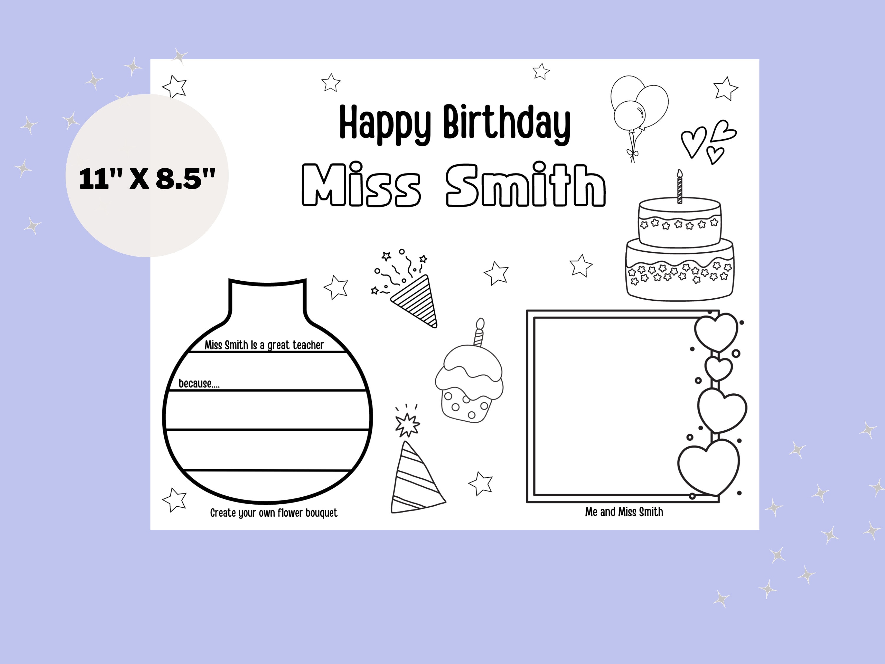 Printable Custom Coloring Birthday Card for Teacher Birthday Card DIY ...