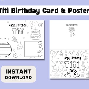 Titi Printable Coloring Birthday Card, Birthday Card DIY Kids Gift for Titi, Instant Download Printable Card for Aunt, Birthday Printable