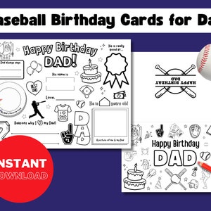 Printable Baseball Dad Coloring Birthday Card, DIY Birthday Card Gift Kids Gift for Dad, Baseball Theme Birthday Card, Birthday Printable