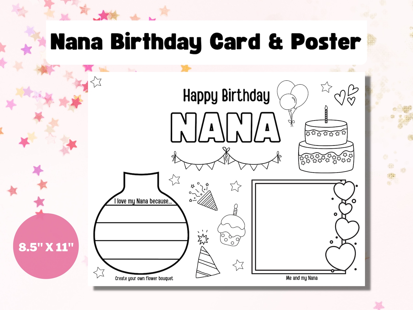 Printable Birthday Card for Nana DIY Coloring Gift (PDF) Etsy