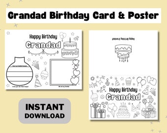 Cartão de colorir e pôster de aniversário do avô: presente faça você mesmo (download digital)