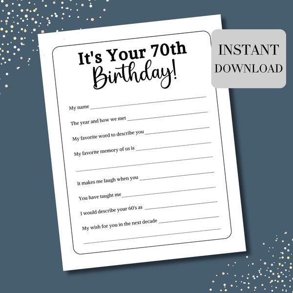 70th Birthday Game Printable, 70 Birthday Party Games, Milestone Birthday, Adult Birthday Party Printable 70 Birthday Fill In The Blank Game