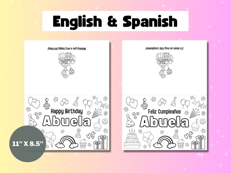 Printable Coloring Birthday Card for Abuela Grandma Birthday - Etsy
