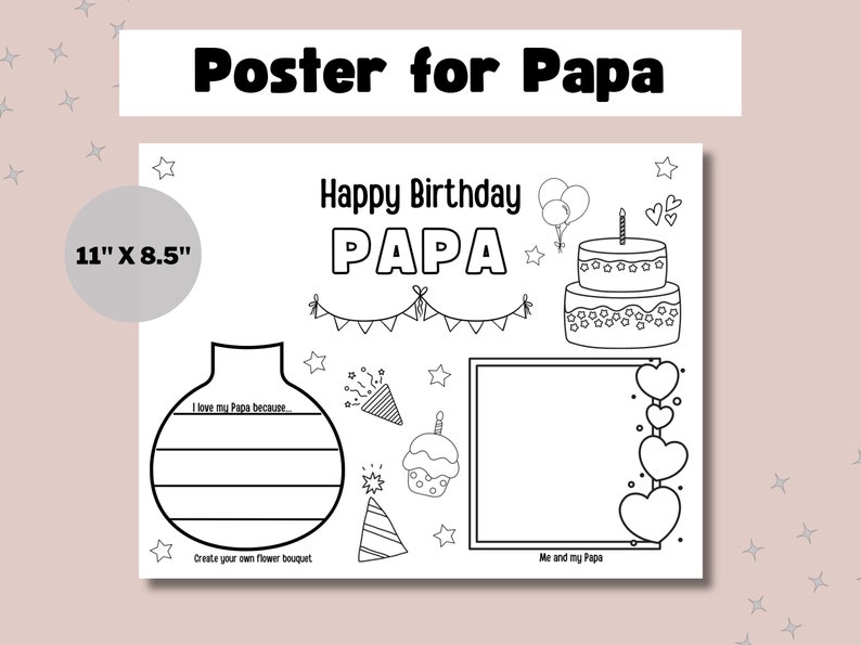 Papa Birthday Coloring Card & Poster: DIY Kids Gift (digital Download ...