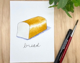 Loaf of Bread Watercolor and Ink Giclee Print | 5x7 Food Art | Baker Gift