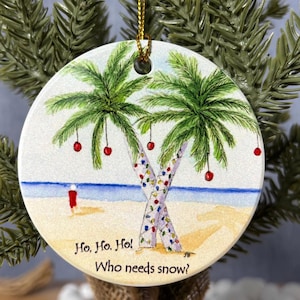Santa on Beach Watercolor Christmas Ornament | Tropical Holiday Decor | Who Needs Snow