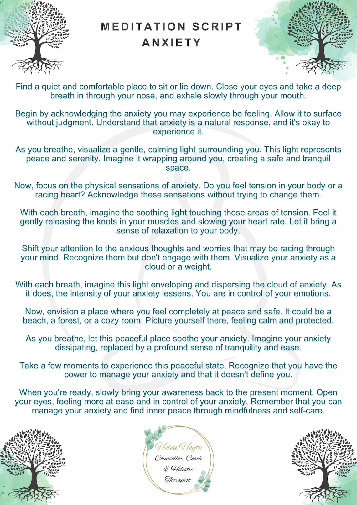 Guided meditation script for anxiety etsy