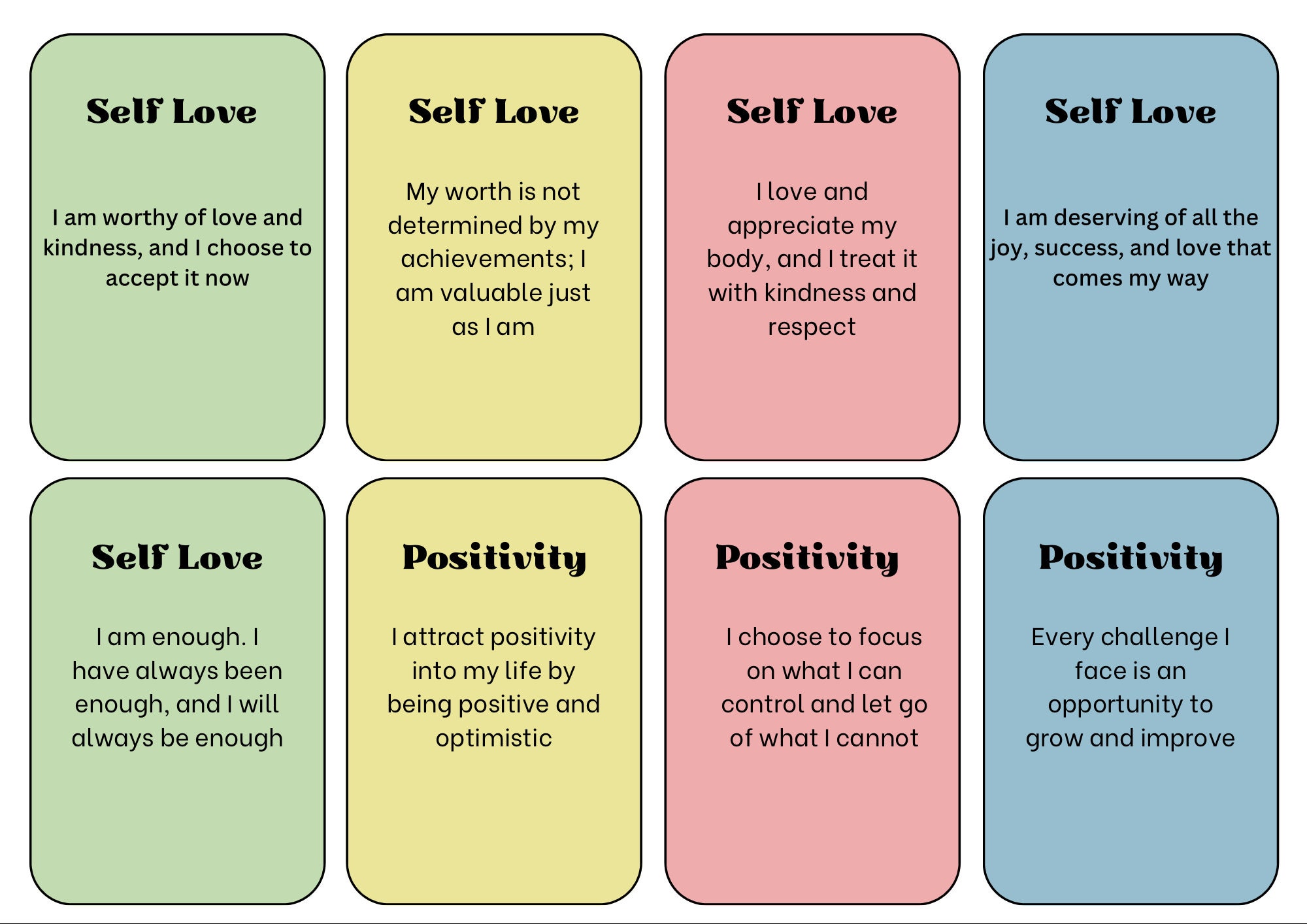 Positive Affirmation Cards for Self Love, Positivity and Personal ...