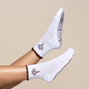 Espresso Martini Embroidered Grip Socks l Non-Slip Grip for Pilates, Barre and Lagree