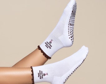 Espresso Martini Embroidered Grip Socks l Non-Slip Grip for Pilates, Barre and Lagree