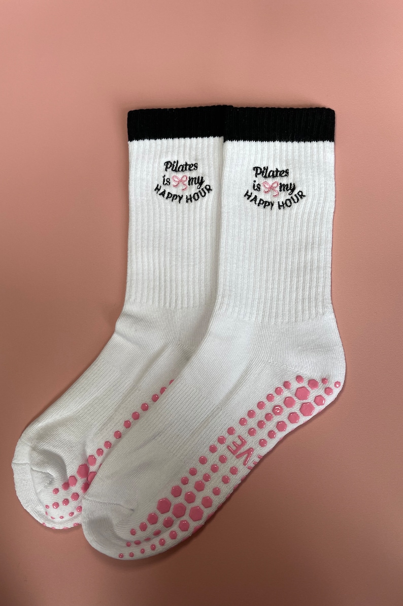 Pilates Happy Hour Embroidered Grip Socks L Nonslip Grip for Pilates