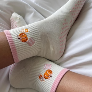 Just A Girl Embroidered Fall Grip Socks: Pilates Barre Non-Slip Socks