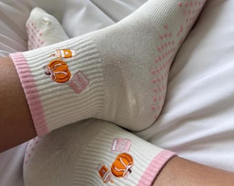 Just A Girl Embroidered Fall Grip Socks: Pilates Barre Non-Slip Socks