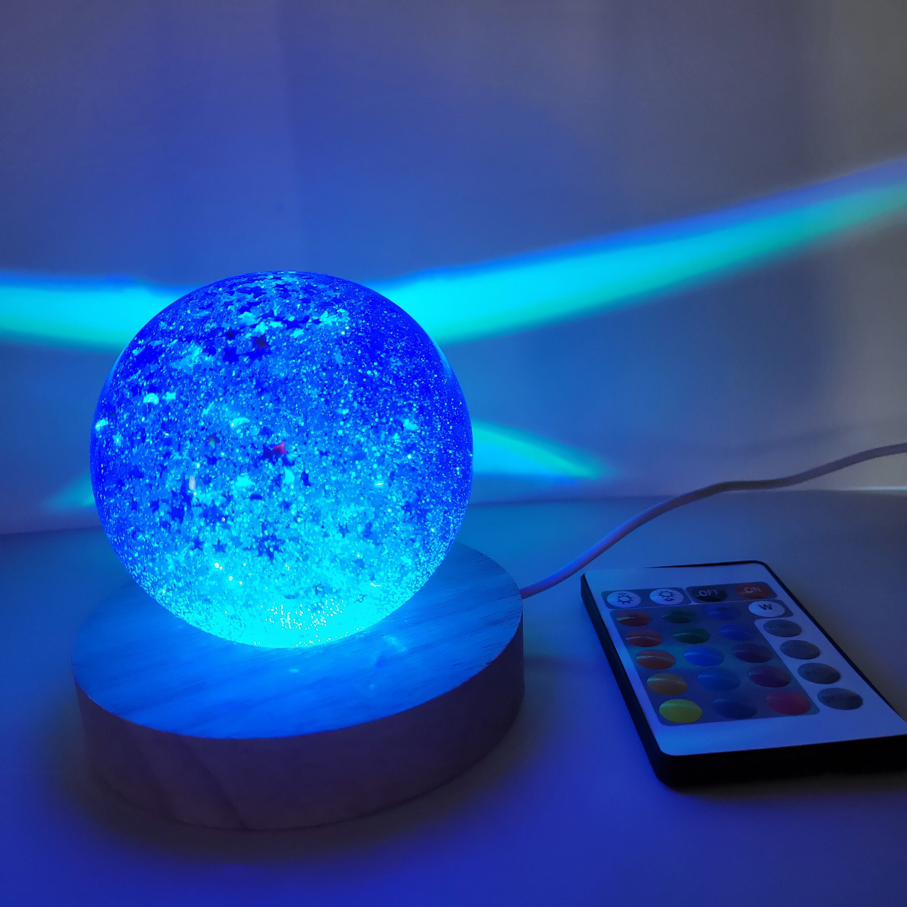 Clear and Silver Resin Sphere moon and Stars With Lighted Base...night