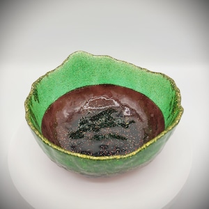 Green Brown and Gold Small Decorative Resin Bowl, Catch All Trinket Dish