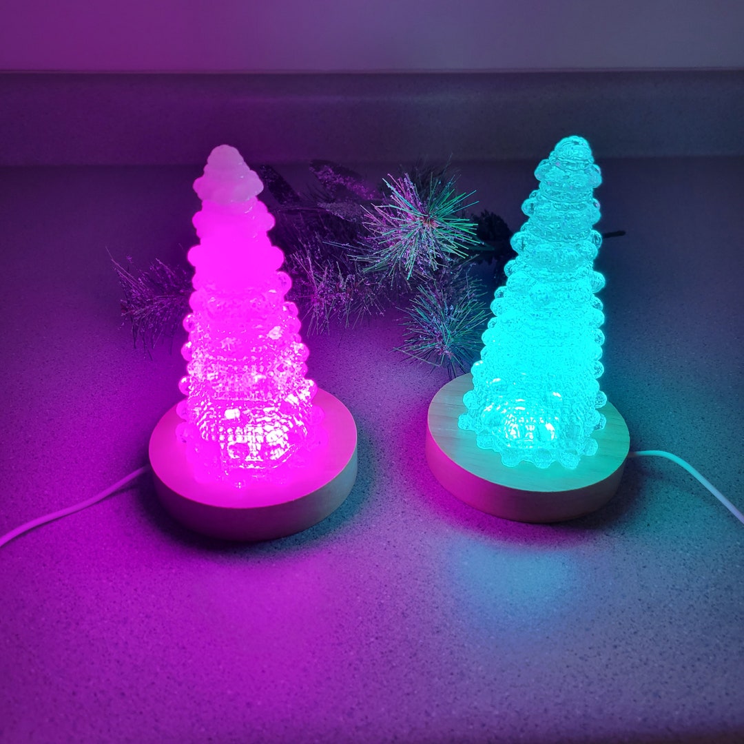 Resin Christmas Holiday Trees With Multi Color Sparkle and Light Base