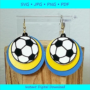 Boucle d'oreille de football SVG en téléchargement numérique pour fabricant de bijoux, modèle de boucle d'oreille en similicuir de ballon de football, modèle artisanal pour machine de découpe