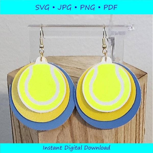 Tennis ball earring SVG digital download for jewelry maker, faux leather earring template of tennis ball, craft pattern for cutting machine