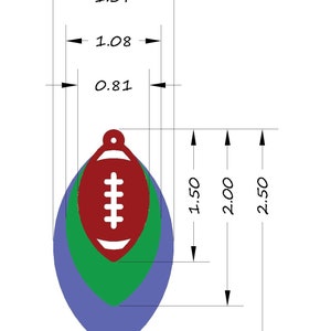 May include: A layered football-shaped charm with a red football design, green and blue layers, and a loop at the top. The charm is 1.50 inches tall and 2.50 inches wide.