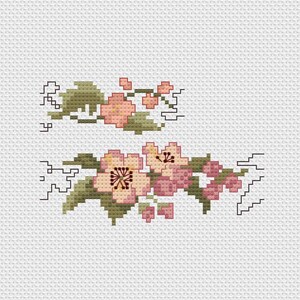Flower trim Cross Stitch Pattern duo, 2 coordinating patterns, floral needlework, DIY craft project, home decor, repeatable design, nature