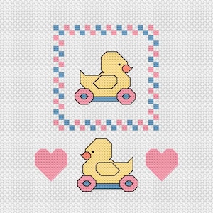 Ducky Cross Stitch Pattern, set of 2 coordinating patterns, handmade baby gift for new parent, home decor for kids room, artwork for nursery