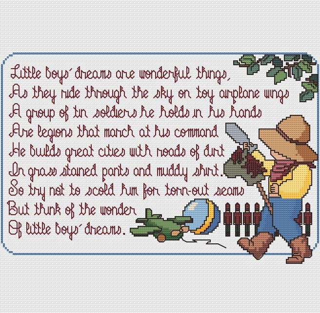 Little Boys Dreams Poem Cross Stitch Pattern: DIY Nursery Decor (PDF Digital Download)