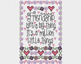 Friendship Day Cross Stitch Pattern: Flowers & Hearts (PDF Digital Download)