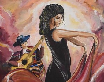 Original acrylic painting on stretched canvas. Flamenco dancing.