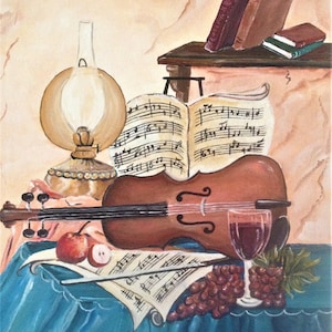 Original acrylic painting on stretched canvas. Violin painting.