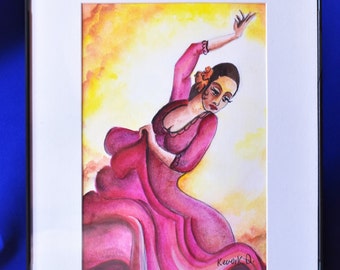 Original watercolor painting. Flamenco dancer.