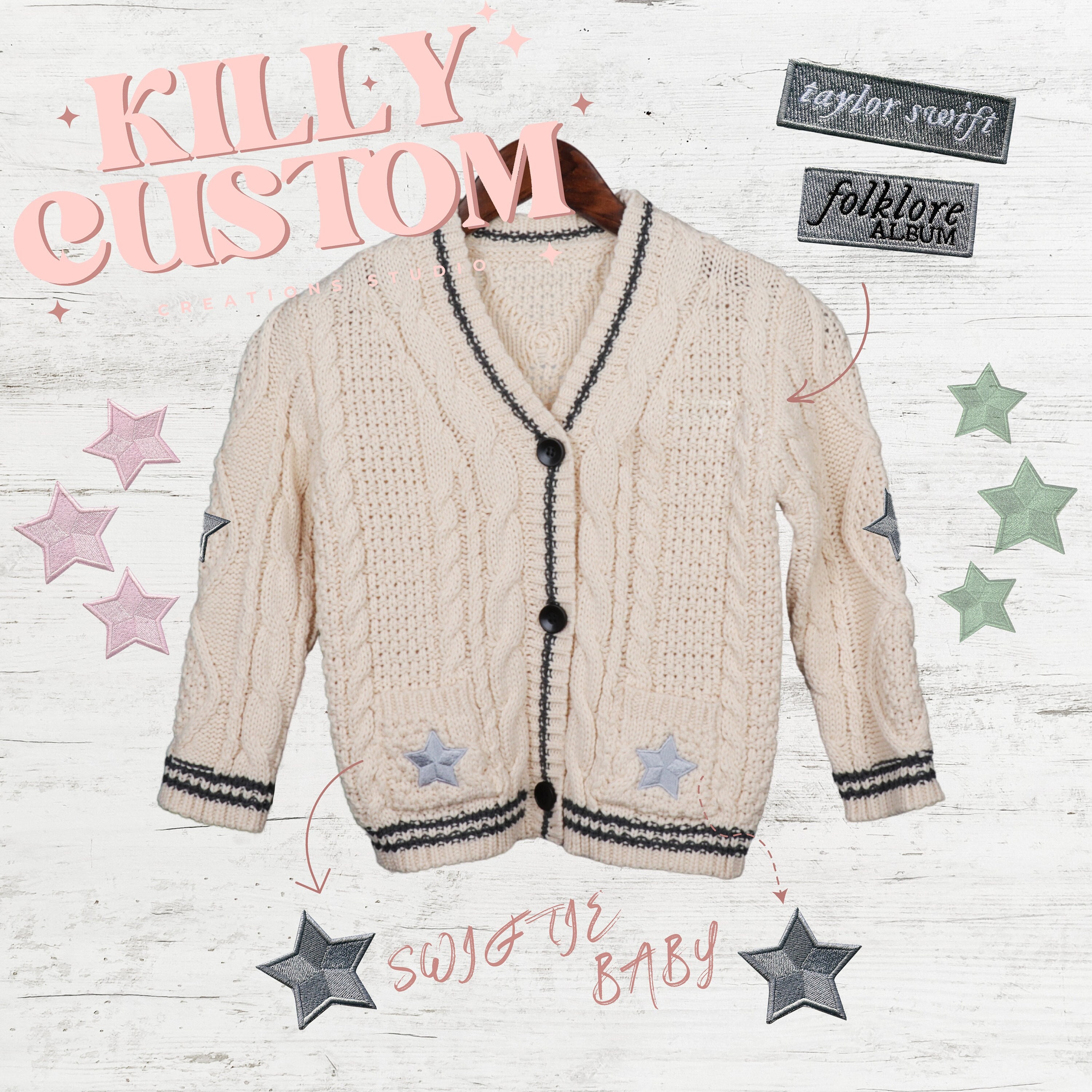 Killy Custom Baby Folklore Cardigan TS Patches Babe Cardigan - Etsy