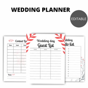 Editable Wedding Planner/Printable Wedding Planner/Wedding Day Checklist/Wedding Planner Printable Checklist/Digital Wedding Planner