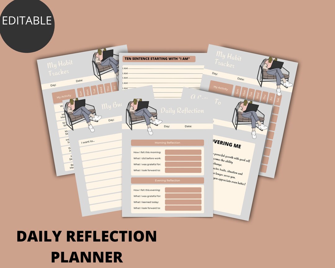 Editable Daily Reflections, Weekly Reflection Planner, Monthly Review ...