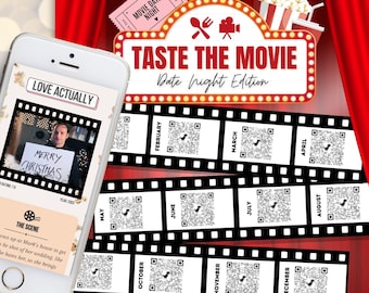 Date Night Taste The Movie Calendar - 12 Movie & Recipe Pairings for Couples - A Year of Surprise Dinner and Movie Date Ideas