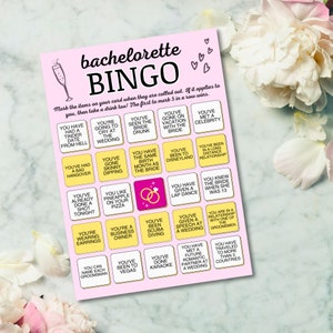 Pink Bachelorette Party Bingo, Drinking Game, Hen Party, Drink If - Instant Download, 30 Ready to Play Game Sheets & Customizable