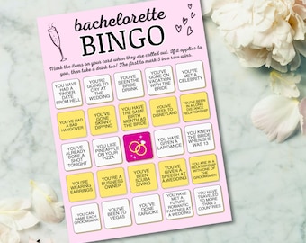 Pink Junggesellinnenparty Bingo, Trinkspiel, Hen Party, Trink Wenn - Instant Download, 30 bereit zu spielen Spiel Sheets & anpassbar