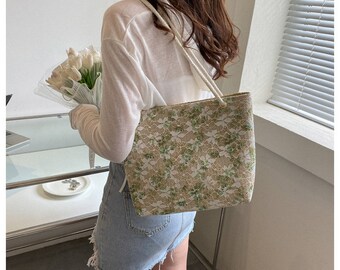 Floral Patten Tote Zipper Bag Shoulder Bag For Women Gift For Friends, Gift For Girlfriend, Anniversary Gift