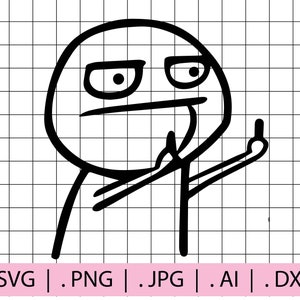 Puede incluir: Dibujo de dibujos animados en blanco y negro de un hombrecito con expresión de enfado, mostrando el dedo corazón. La imagen está sobre un fondo de cuadrícula, con opciones de tipo de archivo en la parte inferior.