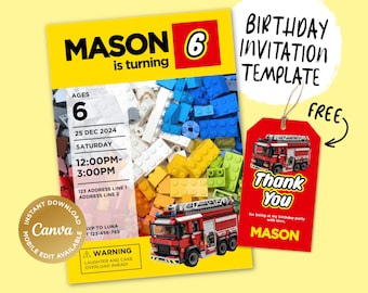 Invitación de cumpleaños imprimible, invitación de cumpleaños digital, invitación digital editable, invitación de cumpleaños para niños