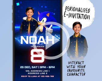 E Invitation, Digital Birthday Invitation, Editable Digital Invitation, Kids Birthday Invitation, S Blue