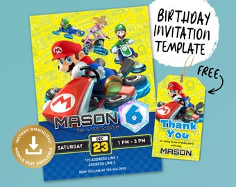 Printable Birthday Invitation, Digital Birthday Invitation, Editable Digital Invitation, Kids Birthday Invitation, kart