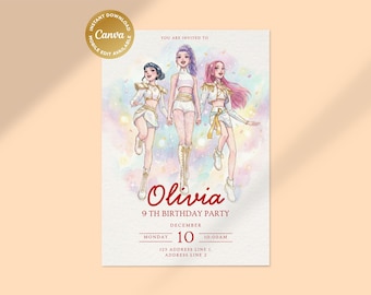 Invitación de cumpleaños digital imprimible de Kpop para niños / Plantilla editable de Canva