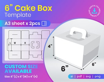 Cake Box Template, Box with Handle Template, Gift Box SVG, Ai, PDF, PNG, A3 sheet, Printable