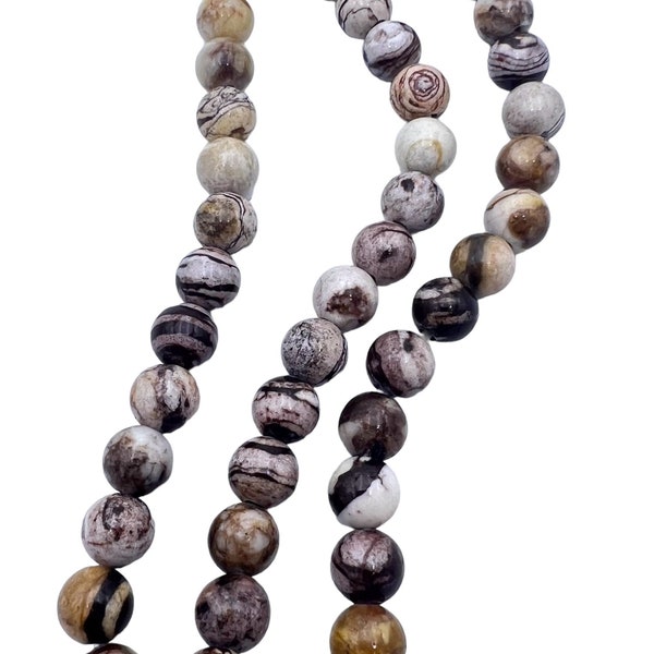 Rare perles de zèbre australiennes rondes à gros trou de 10 mm, brins de 20 cm (8 po.)