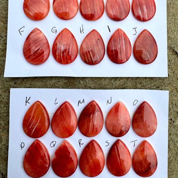 High quality red/rust spiny oyster 12x16mm teardrop shaped cabochon  (select one stone)