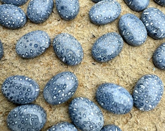 Natural blue sponge coral calibrated oval cabochons 10x14mm (package of 3 cabochons)