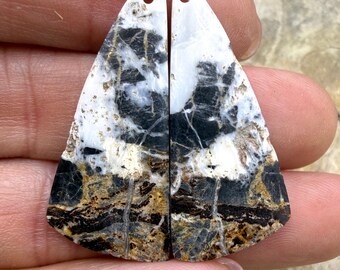 Rare high quality white buffalo (nevada) matching earring slab bead pair 16x36mm