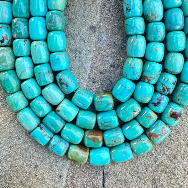 Chilean turquoise (chile) 7x8mm barrel beads, 8 inch strand