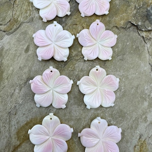Pink queen conch shell 30mm carved flower earring bead pair, one pair