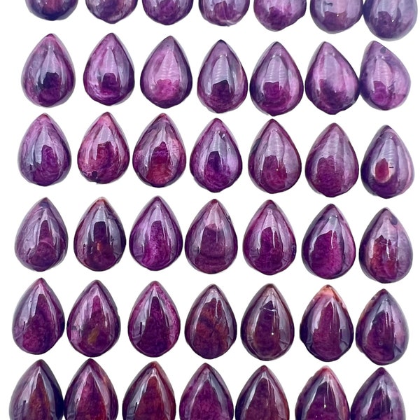 High quality deep purple spiny oyster 10x14mm teardrop shaped cabochons  (package of 3 stones)